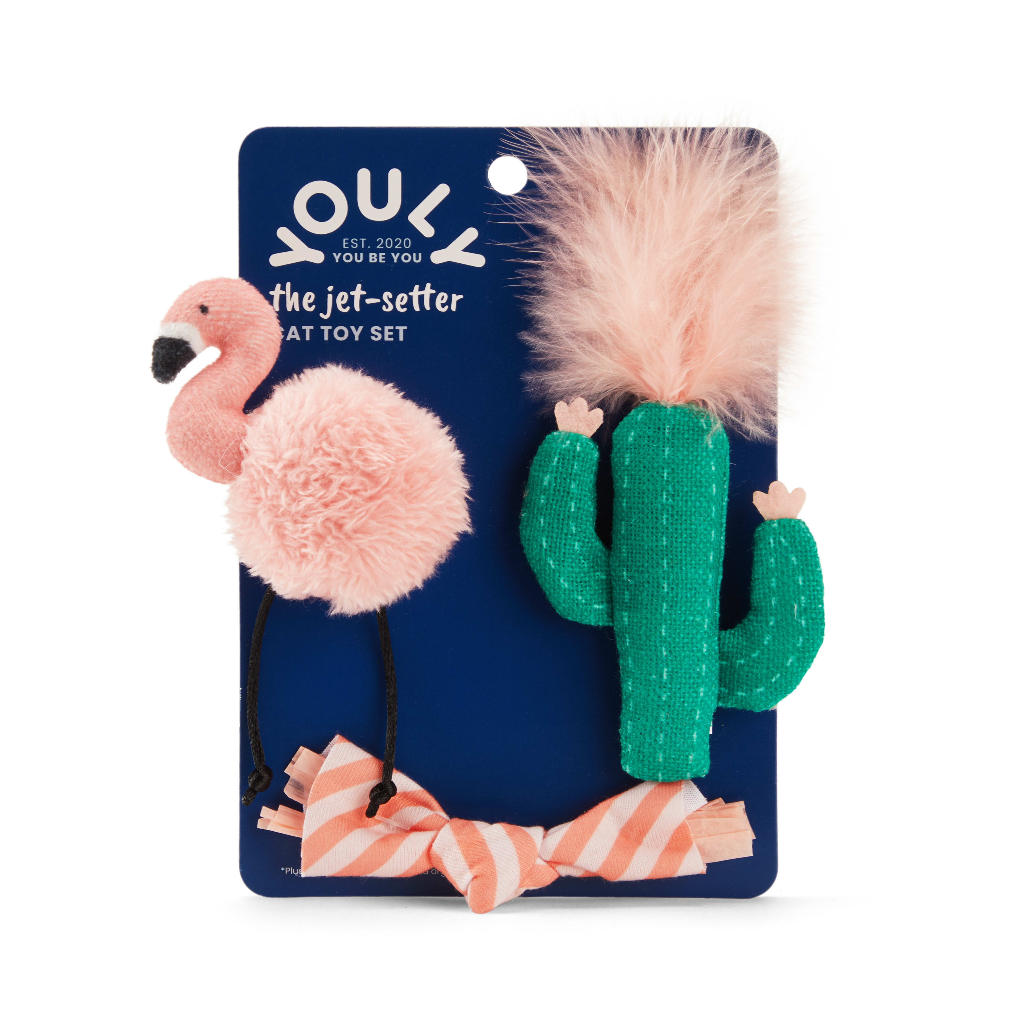 YOULY Flamingo/Cactus Cat Toys， Medium， Pack of 3