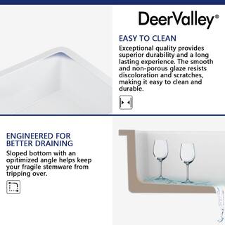 DEERVALLEY DeerValley Haven White Fireclay Square 19 in. Single Bowl Undermount Kitchen Sink with Bottom Grid and Basket Strainer DV-1K507