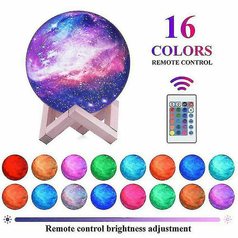 3d Moon Lamp Led Night Light Star Galaxy Touch 16 Colour Usb Charging W/remote12cm