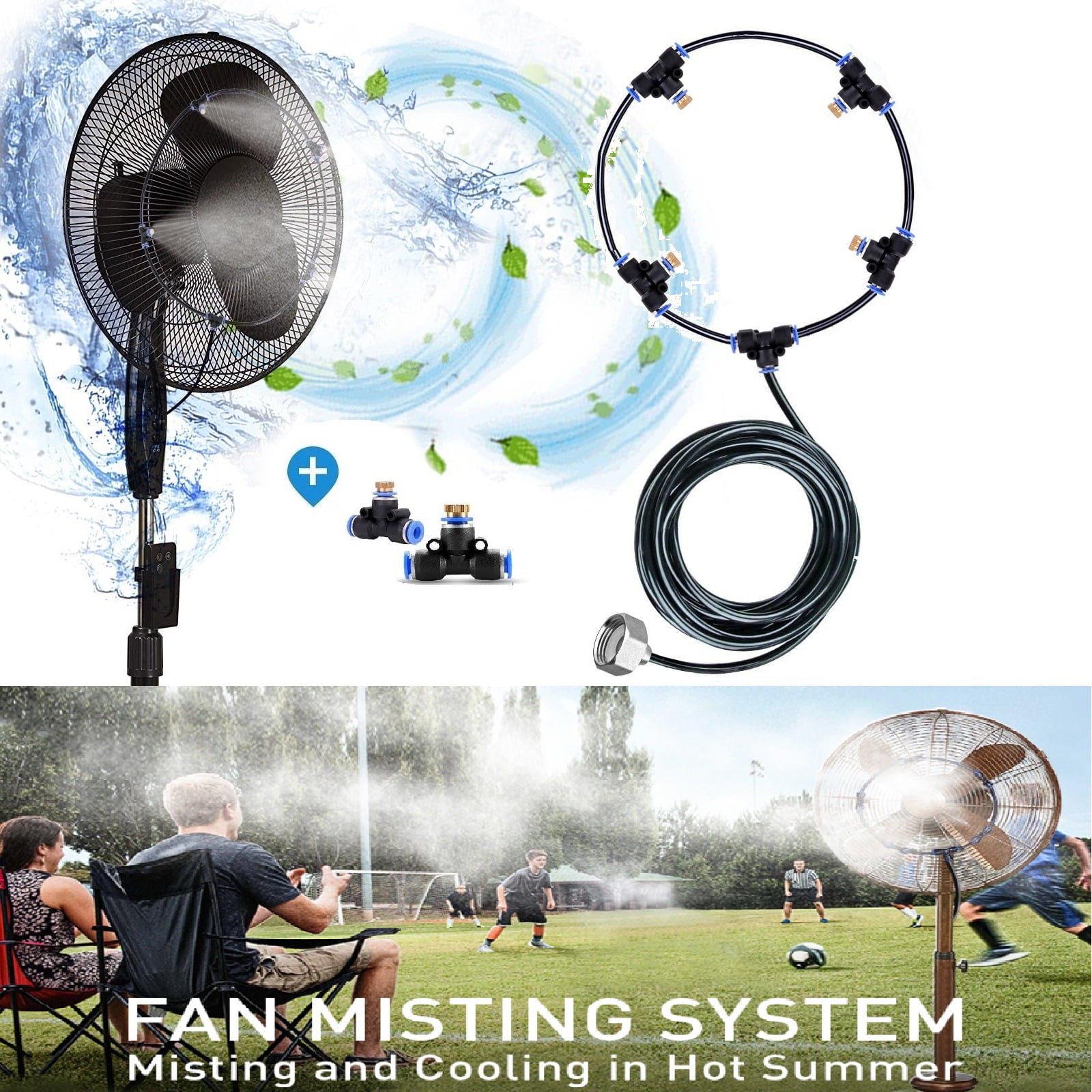 HandG lifestyles Misting System Fan Outdoor Misting Fan System with + 6 Mist Nozzles Misters for Patio Garden Greenhouse