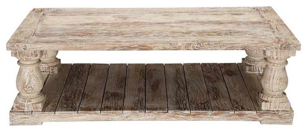 Rustic Mango Wood Baluster Coffee Table Weathered Finish   Farmhouse   Coffee Tables   by Sierra Living Concepts Inc  Houzz