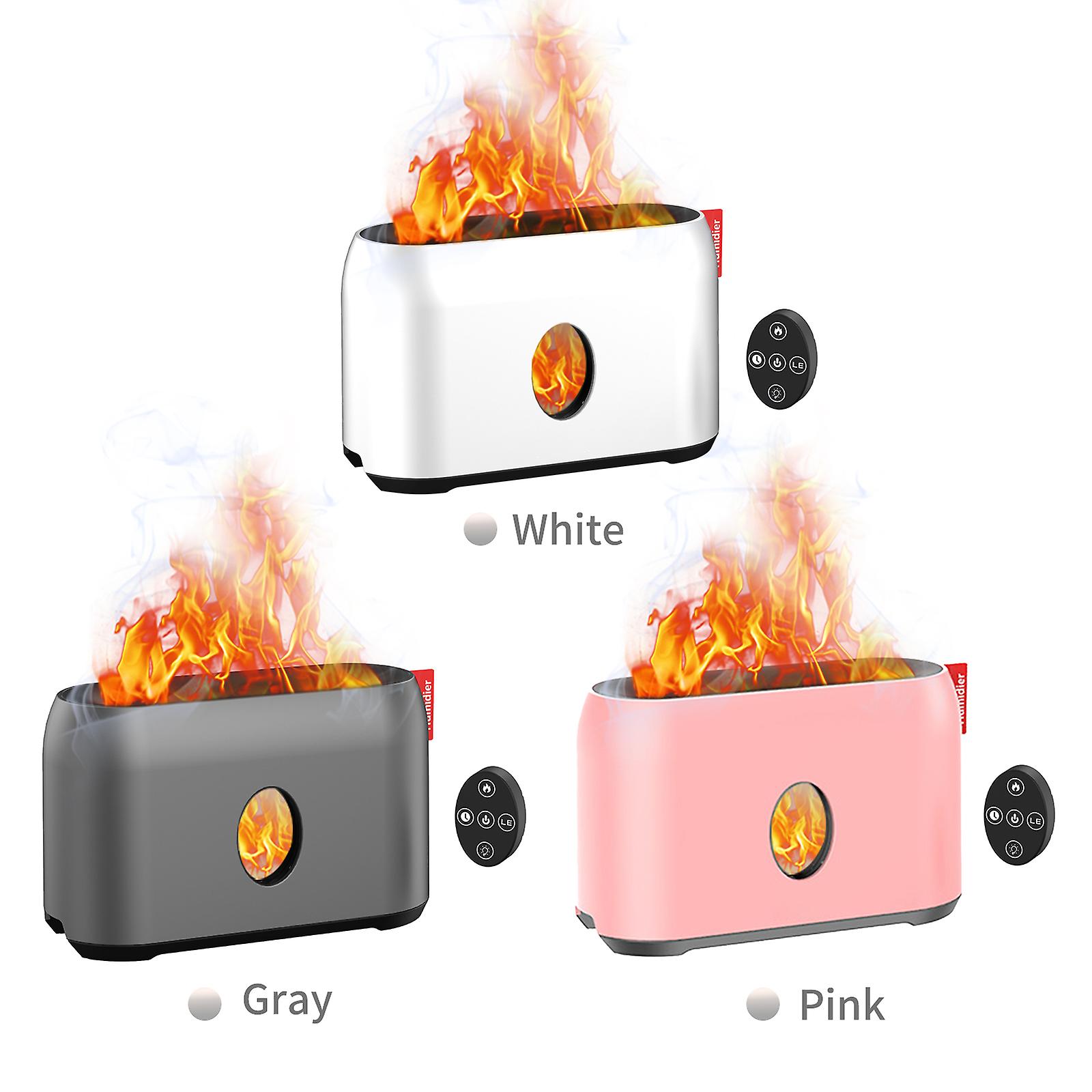 Grey Simulation Flame Mist Humidifier With Remote Control Night Light Quiet Fake Fire Humidifier Cool Desktop Usb Humidifier For Home Office Bedroom B