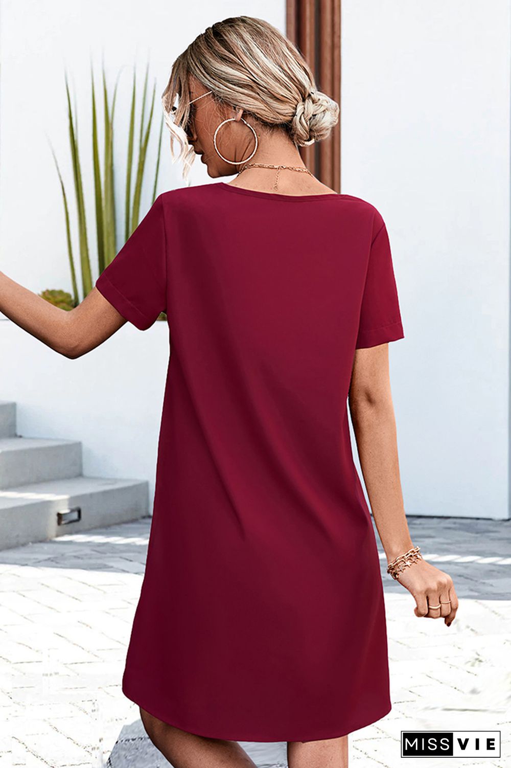 V Neck Lace Edge T-Shirt Dress