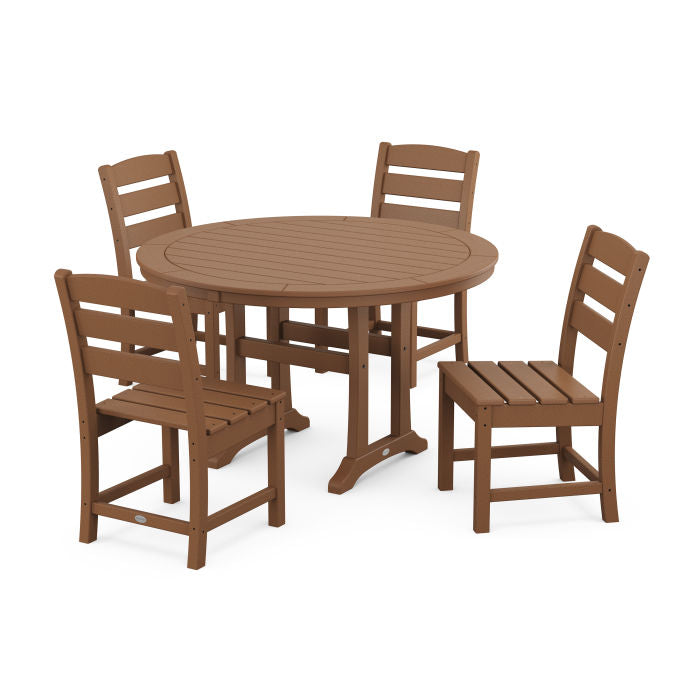 Polywood Lakeside Side Chair 5-Piece Round Dining Set With Trestle Legs PWS1125-1