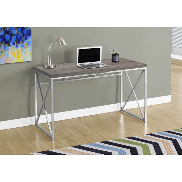 Computer Desk， Home Office， Laptop， Work， Brown Laminate， Chrome Metal， Contemporary， Modern