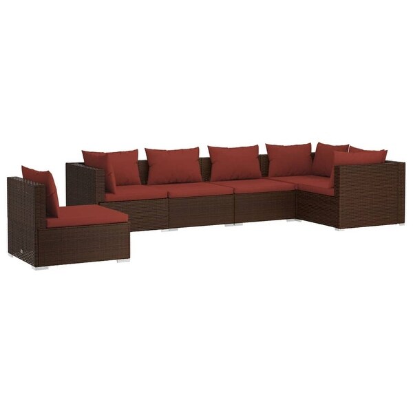 vidaXL Patio Lounge Set with Cushions Poly Rattan Brown