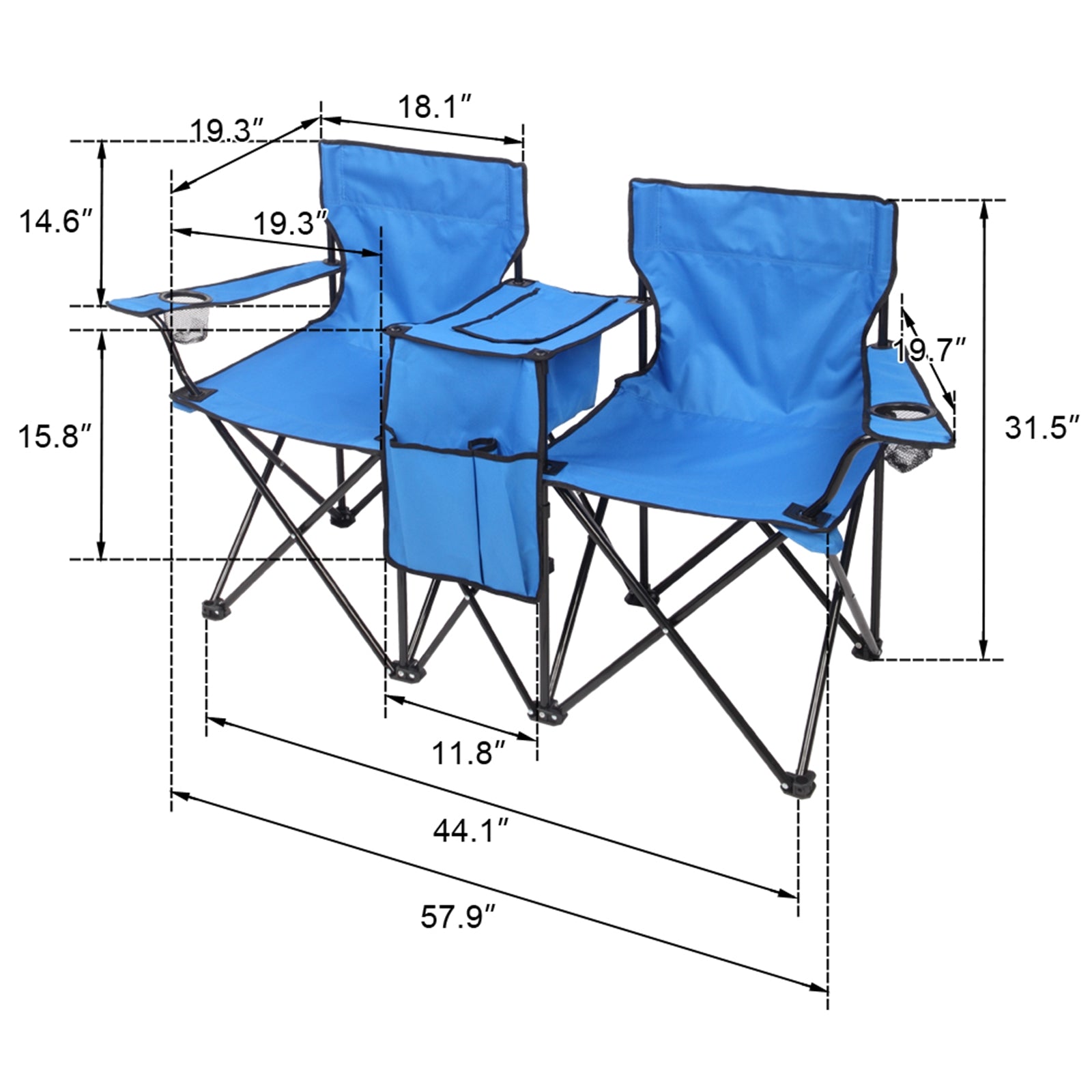 Arttoreal Double Beach Chair with Removable Umbrella Canopy，Portable Folding Beach Chair for Oudoor，Camping and Picnic，Blue