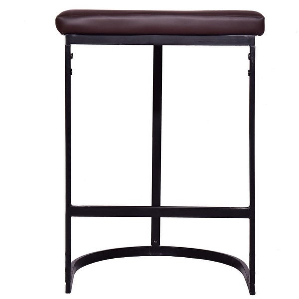 26 Inch Counter Height Stool with Vegan Faux Leather Upholstery， Black Iron Frame， Dark Brown - 26 H x 19 W x 19 L Inches