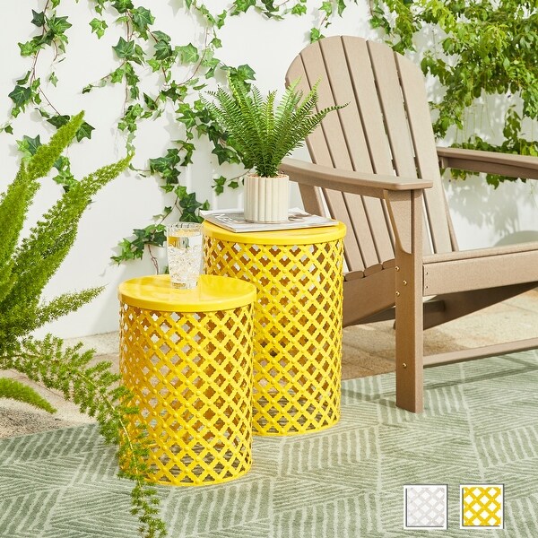 Glitzhome Set of 2 Multifunctional Metal Garden Stool Outdoor Table