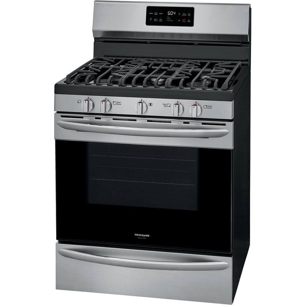 FRIGIDAIRE GALLERY 30 in. 5 cu. ft. Gas Range with Steam Clean Quick Bake Convection in Smudge-Proof Stainless Steel GCRG3038AF