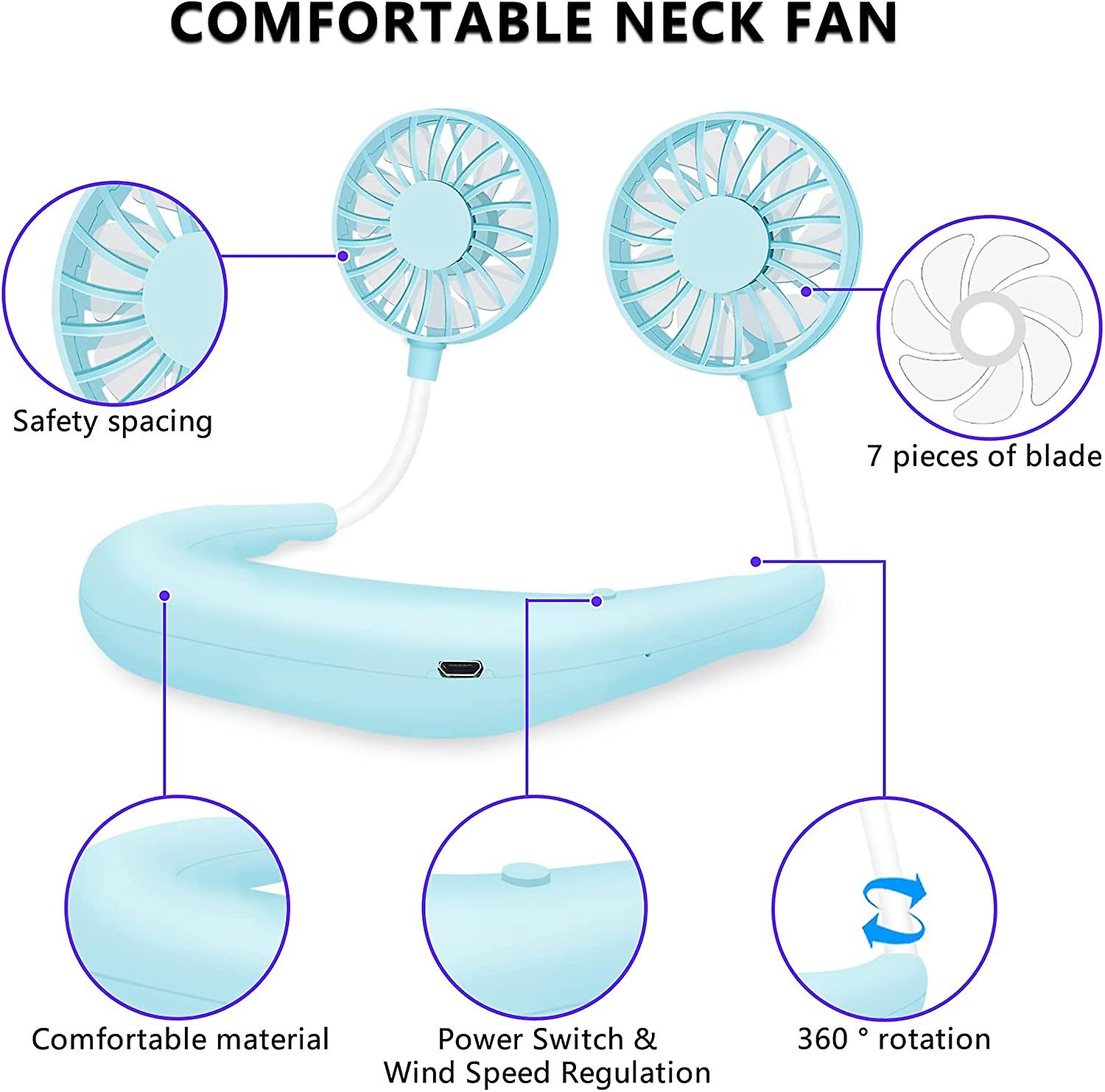 Personal Portable Neck Fan Hands Free Mini Lazy Usb Neck Fan 360 Degree Rotation Portable Cooling Fan Suitable For Office Household Travel Room Outdoo