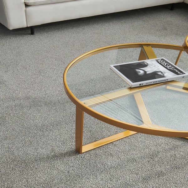 EPOWP Modern coffee table，Golden metal frame with round tempered glass tabletop