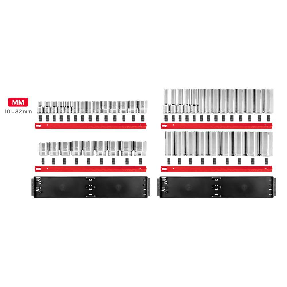 TEKTON 12 in. Drive 12-Point Socket Set with Rails (10 mm-32 mm) (46-Piece) SHD92208