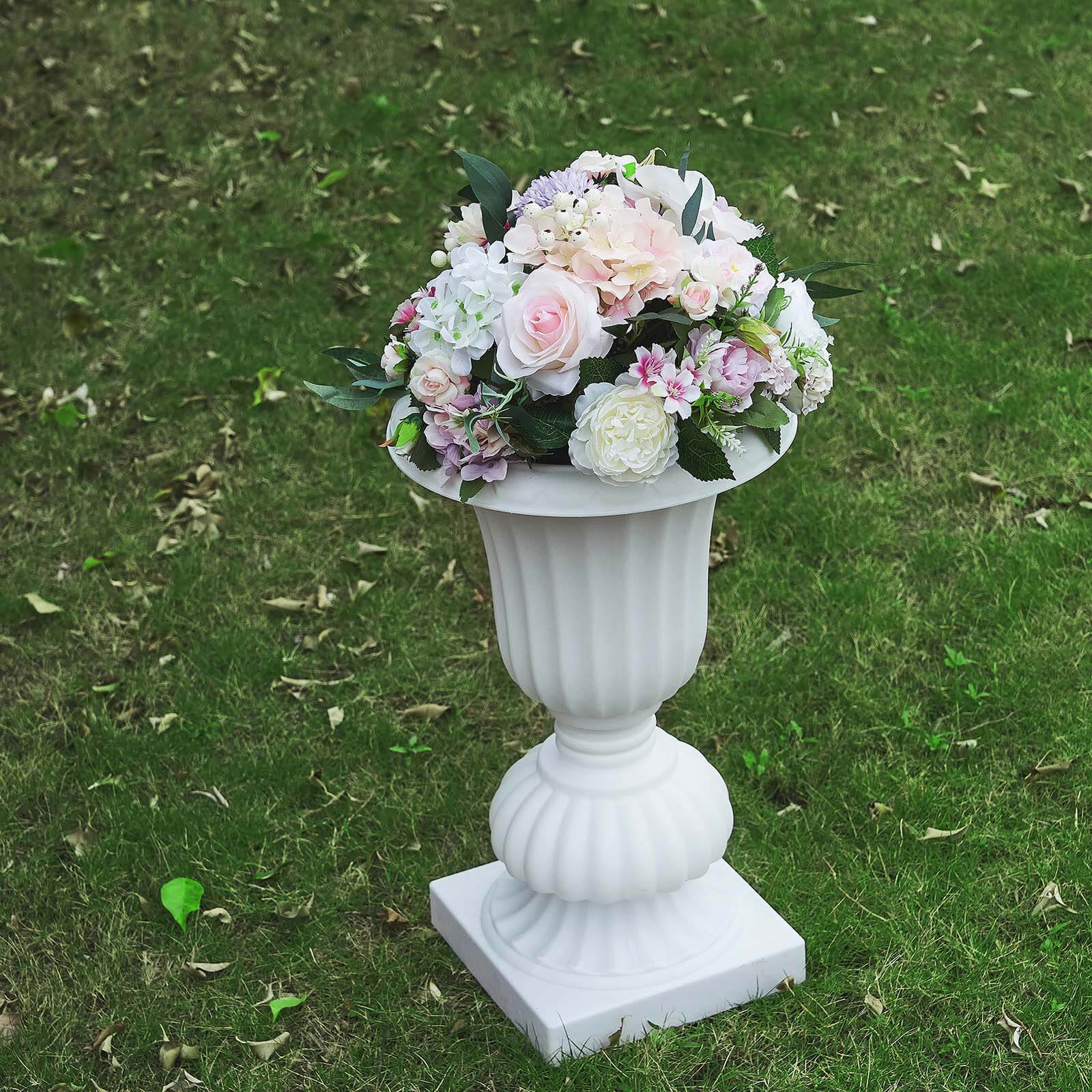 2 Pack White Urn Planter, Floral Pedestal Flower Pot Plant Stand - PVC 20