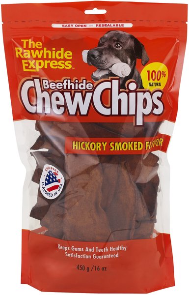 The Rawhide Express Beefhide Chew Chips Hickory Smoked Flavor Dog Treats， 16-oz bag