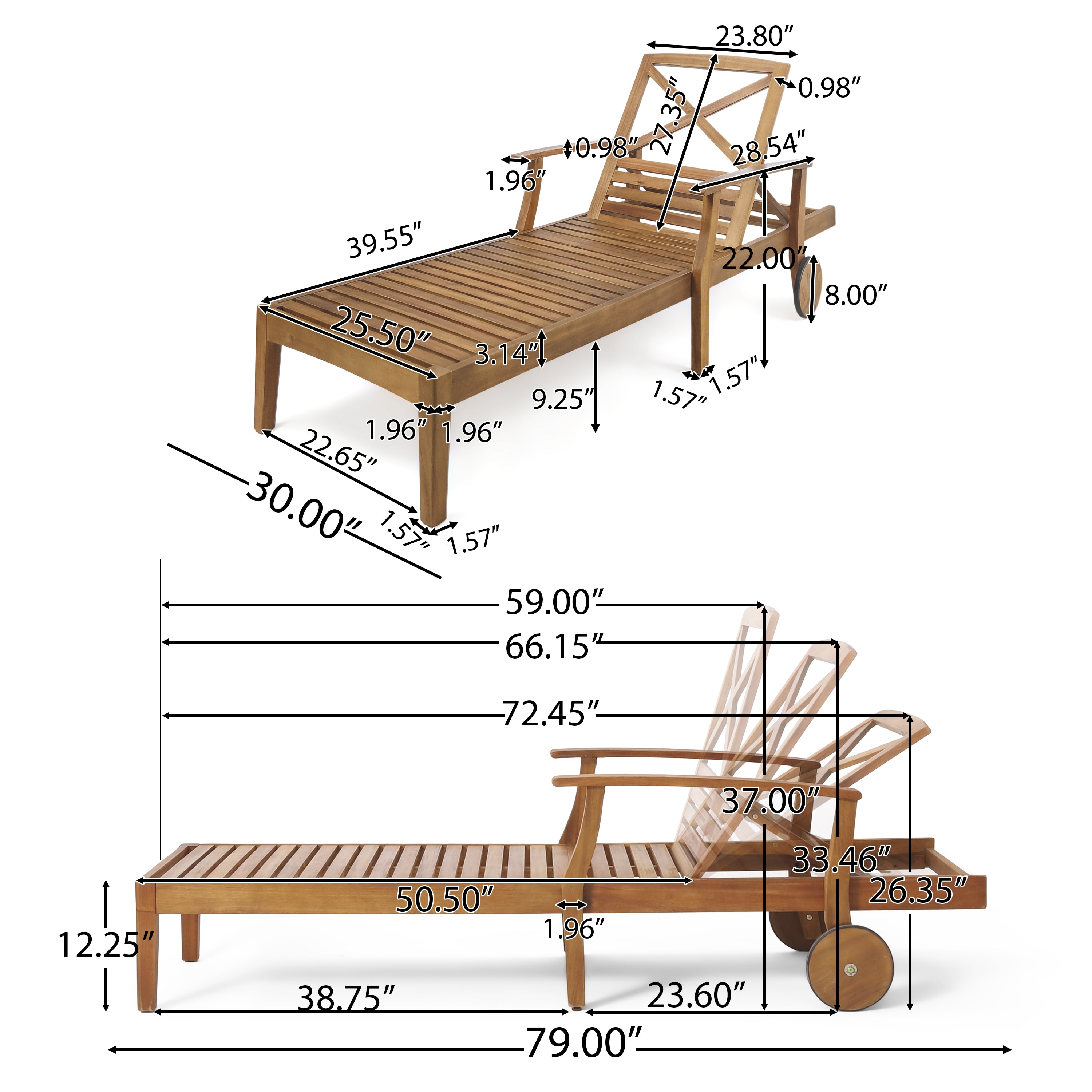 Thalia Outdoor Teak Finished Acacia Wood Chaise Lounge