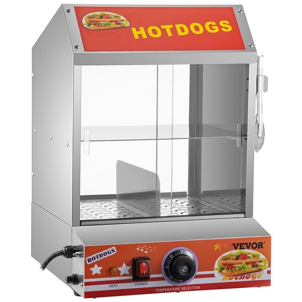 VEVOR 2-Tier Hot Dog Steamer 27L/24.52Qt Hut Steamer for 175 Hot Dogs and 40 Buns W/ Slide Doors - 2Tier