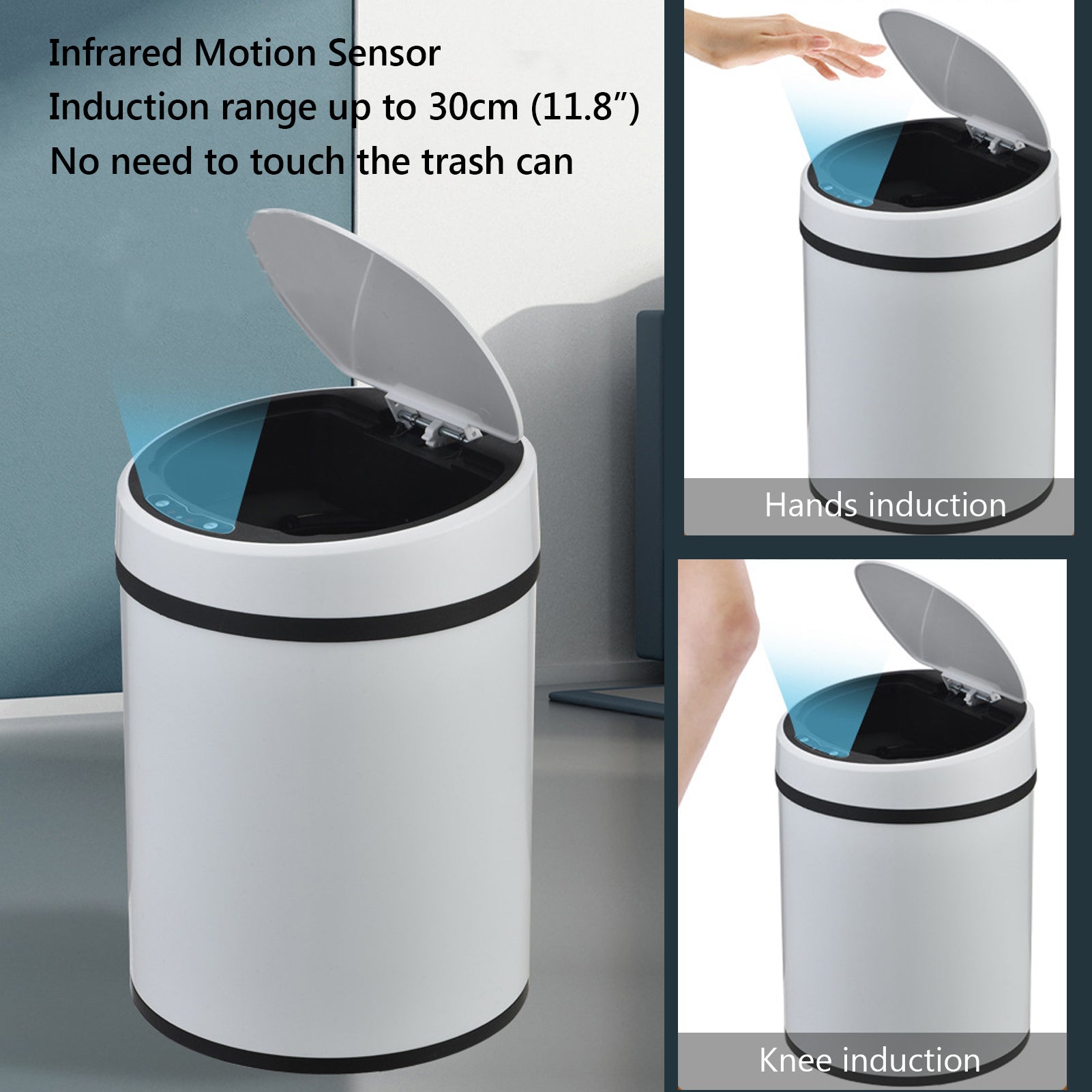 8L Automatic Inductive Trash Can USB Rechargeable Touchless Smart Sensor Waste Basket Dustbin for Home Kitchen Office Bedroom Living Room