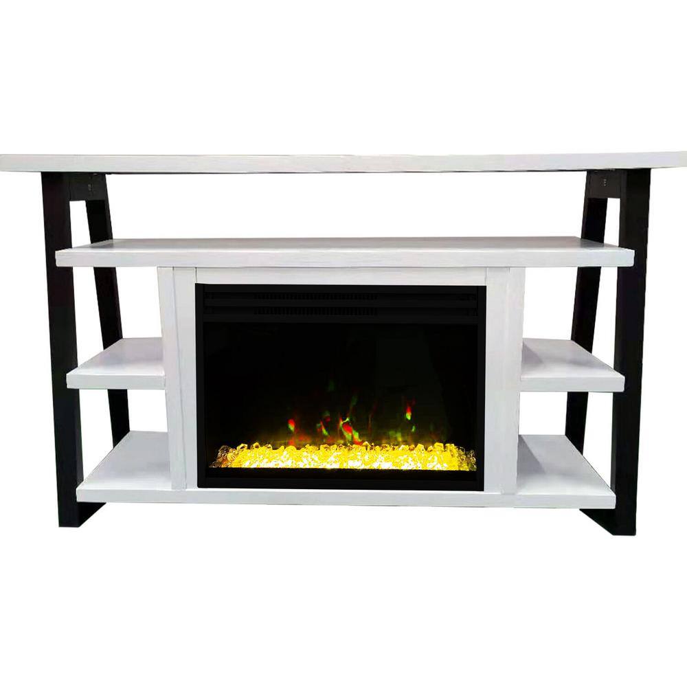 Hanover Industrial Chic 53.1 in. W Freestanding Electric Fireplace TV Stand in White and Black with Deep Crystal Display FS5332-1BWTCS