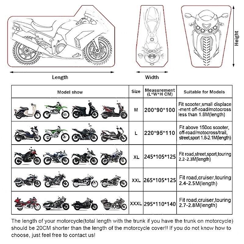 JLLOM Motorcycle Cover Waterproof Heavy Duty with Lock-Holes and Storage Bag for Outside Storage UV resistant 3XL