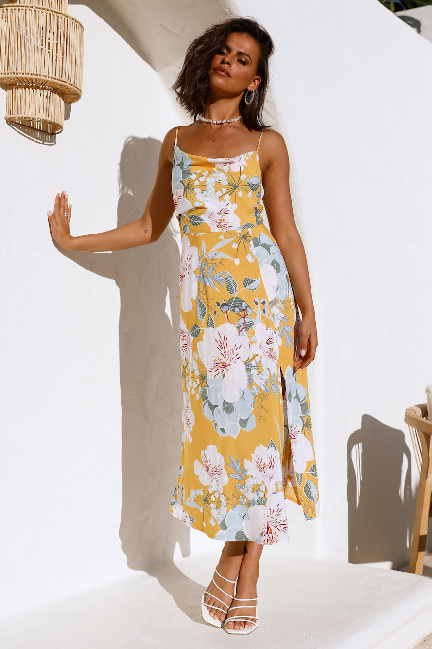 Blooming Tulips Midi Dress Yellow