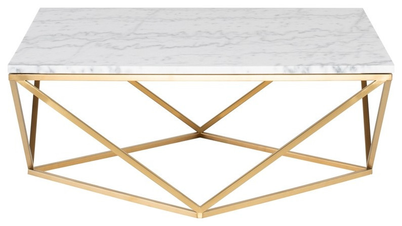 Corrado Coffee Table white marble top brushed gold   Contemporary   Coffee Tables   by Virgil Stanis Design  Houzz