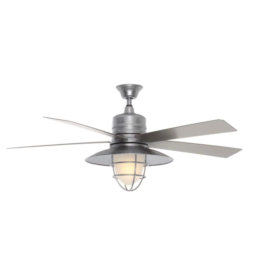 Home Decorators Collection Grayton 54 in LED IndoorOutdoor Galvanized Ceiling Fan with Light Kit and Remote Control