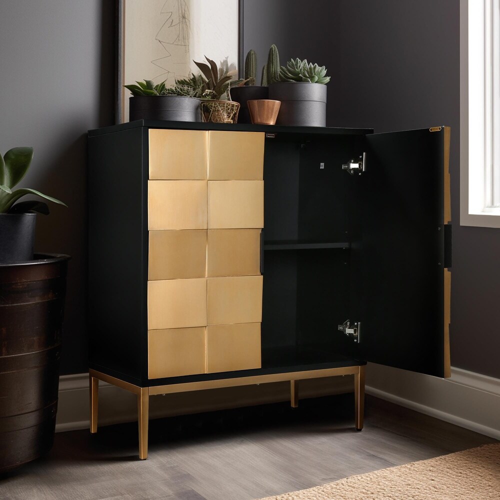 2 Door Accent Sideboard Vintage Wood Media Storage Accent Cabinet Black Brass   31.5\