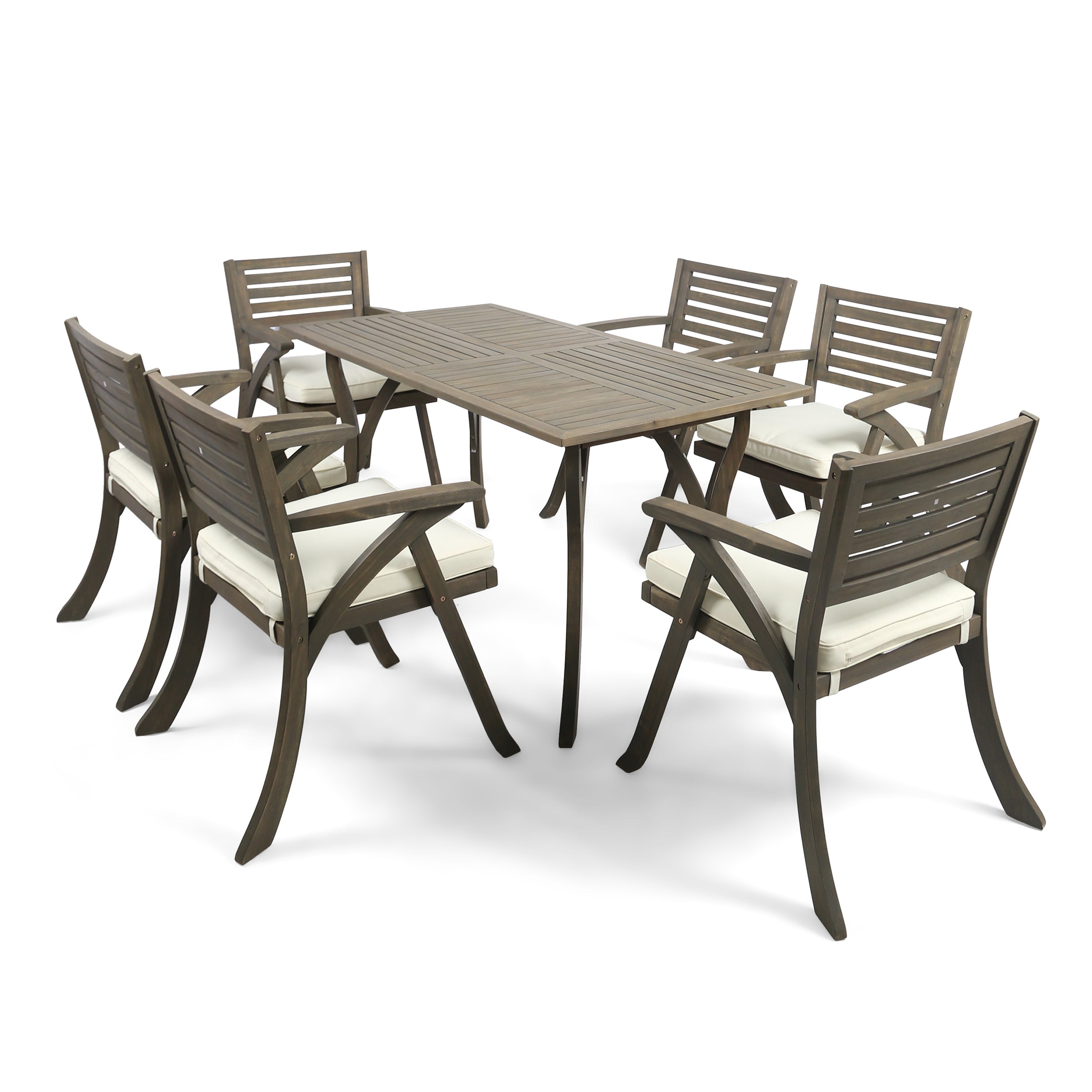 Baia Outdoor 7 Piece Weathered Gray Wood Dining Set