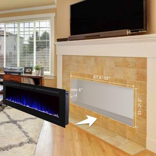 Valuxhome 72 in. 1500W750W Electric Fireplace Recessed Fireplaces with Remote Overheating Protection Touch Screen in Black EF72-HD