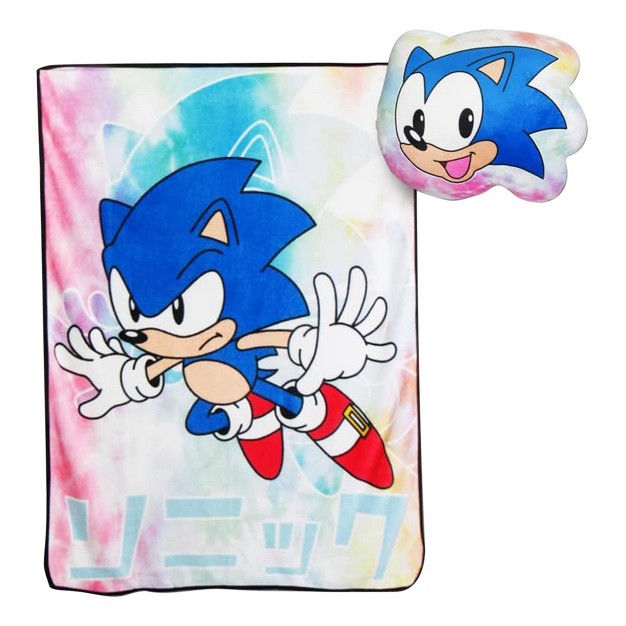 Just Funky Sonic The Hedgehog Tie dye 45 X 60 Inch Fleece Throw Blanket amp Pillow