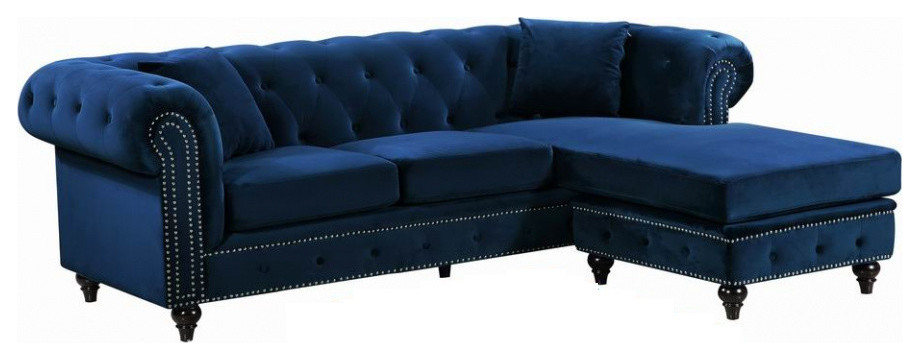 Sabrina Velvet 2 Piece Reversible Sectional   Traditional   Sectional Sofas   by HedgeApple  Houzz