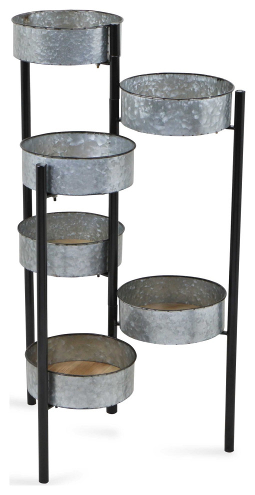 HomeRoots Modern Farmhouse 6 Tier Galvanized Metal Plant Stand   Farmhouse   Plant Stands And Telephone Tables   by VirVentures  Houzz