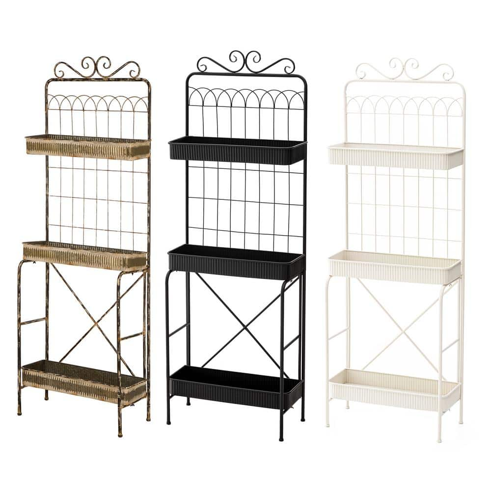 Glitzhome 68 in. H 3-Tier Black Metal Shelf Planter Stands or Storage Rack Kits and Accessories 2007200065