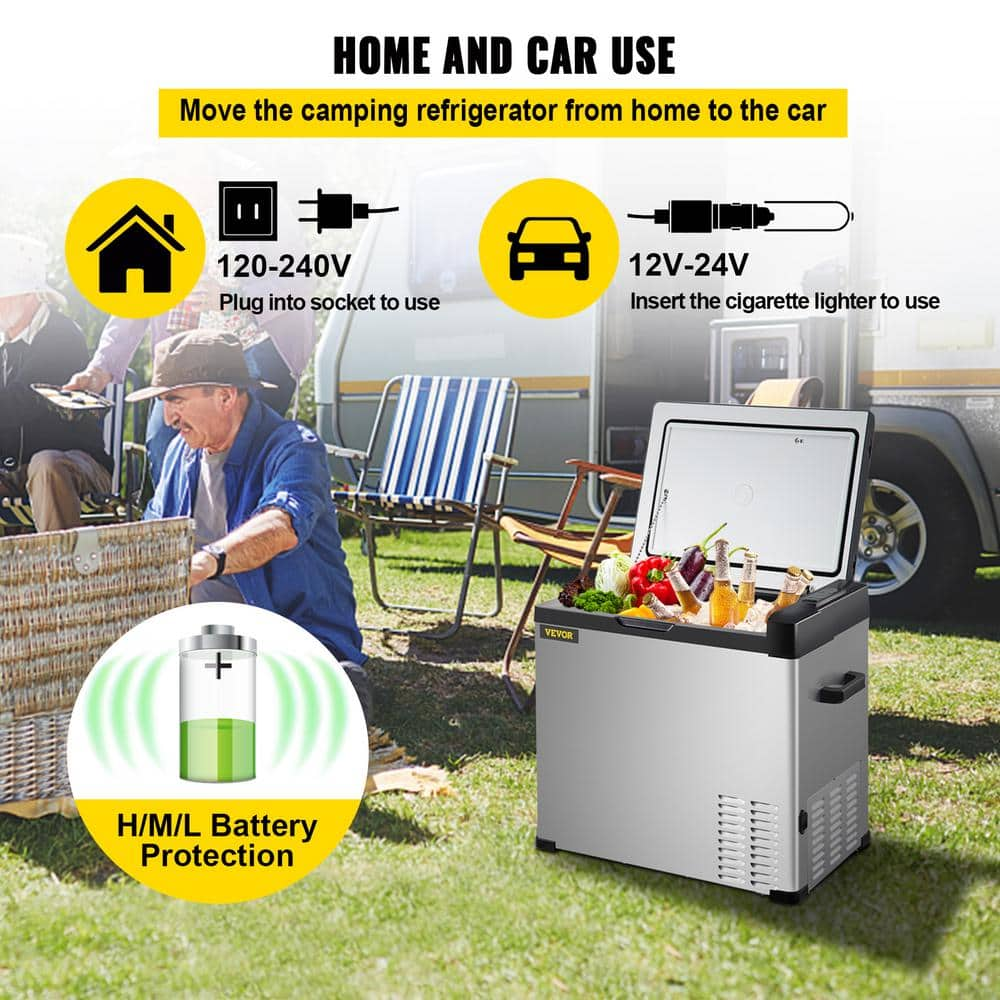 VEVOR 1.77 cu. ft. Portable Outdoor Refrigerator Carbon Steel Car Refrigerator with Freezer in Silver BXS50LC50110VHFZNV1