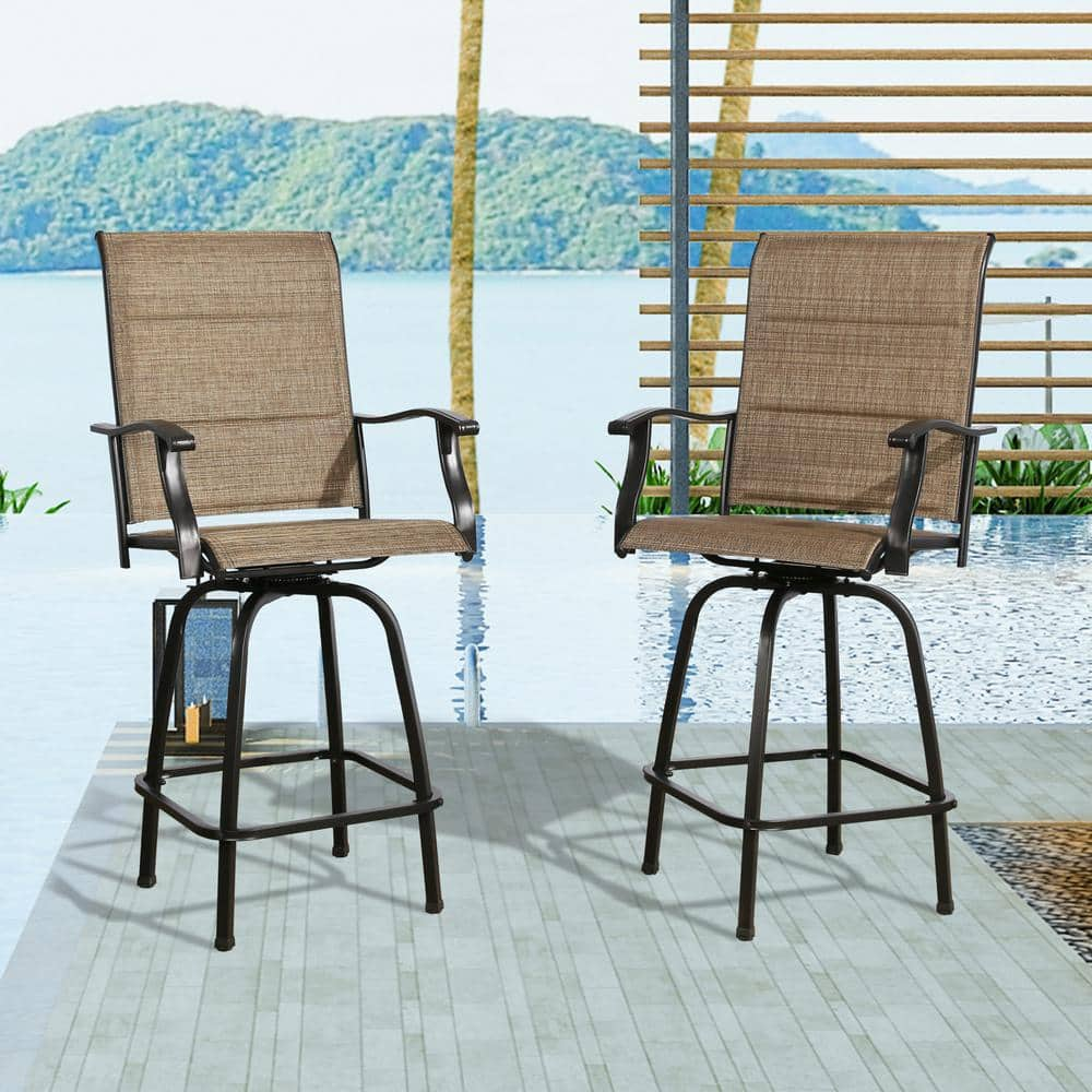 ULAX FURNITURE Swivel Metal Mesh Sling Outdoor Bar Stools with Padded Quick-Drying Foam (2-Pack) HD-970223