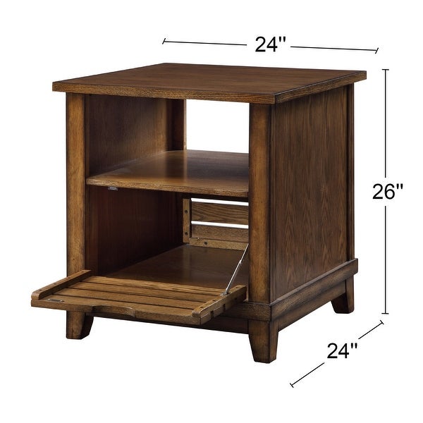 Wooden End Table with Drop-down Door in Oak Finish