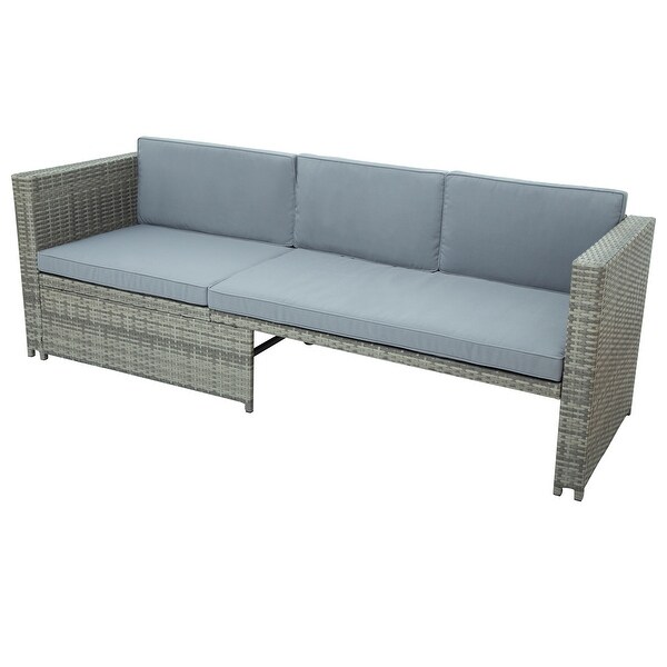 4-piece Outdoor Backyard Patio Rattan Sofa Set， All-weather PE Wicker Sectional Furniture Set with Retractable Table， Gray - Overstock - 34928746