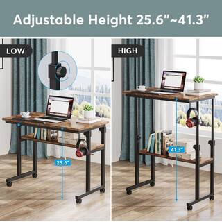 BYBLIGHT Moronia 31.5 in. Brown Portable Laptop Desk H Adjustable Bedside Table with Tiltable Drawing Board and Wheels BB-C0566GX