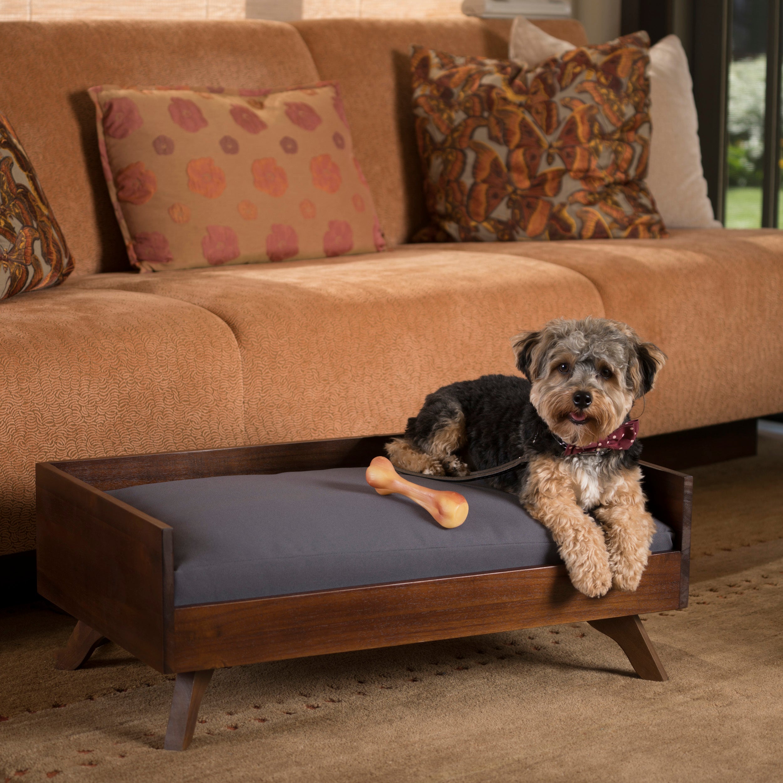 Darren Mid-Century Wood Frame Cushioned Dog Bed