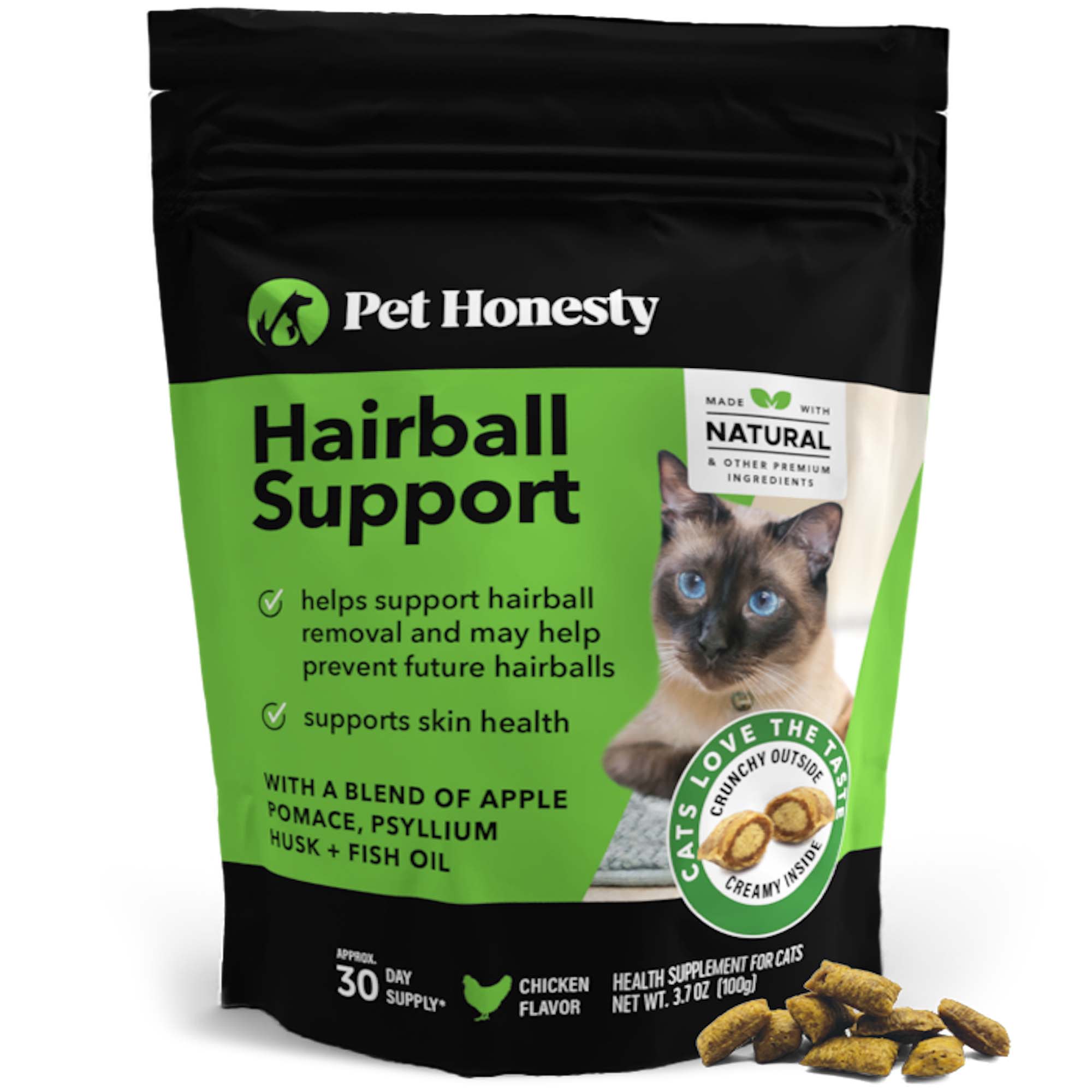 Pet Honesty Hairball Support Dual Texture Cat Chews， 3.7 oz.