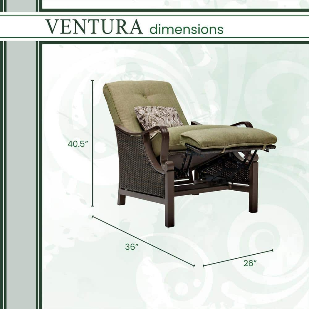 Hanover Ventura Reclining Wicker Outdoor Lounge Chair with Vintage Meadow Cushion VENTURAREC