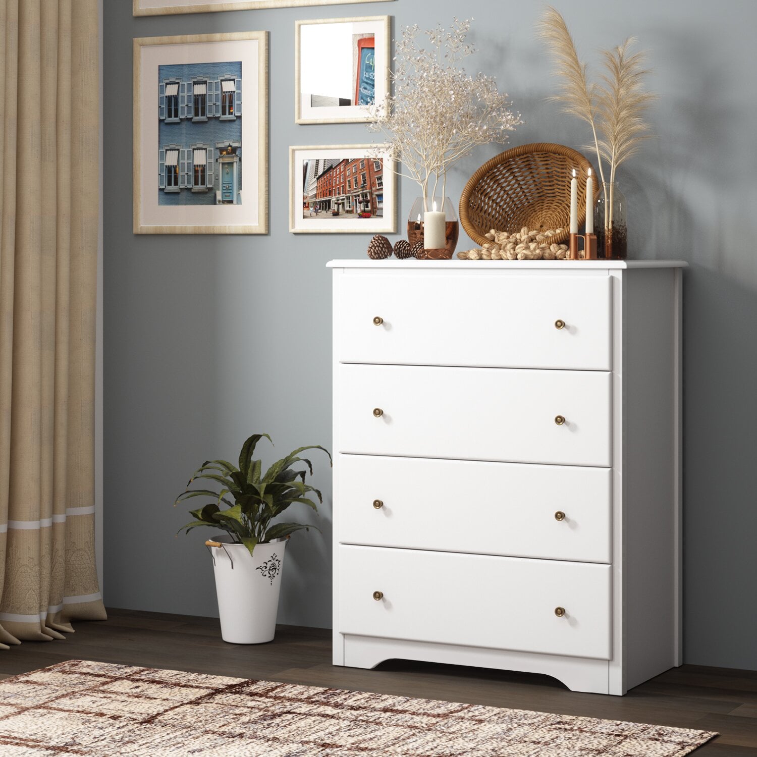 Homfa Dresser Chest, Modern Chest Organizer with 4 Drawers for Bedroom, White Finish