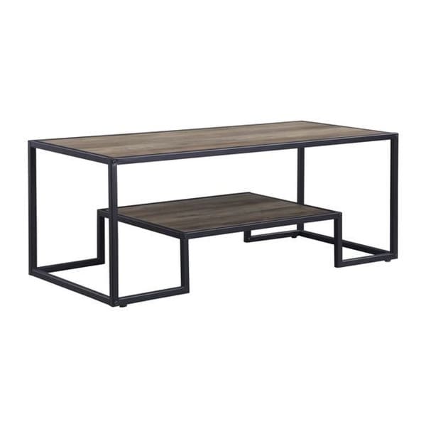 Coffee Table with 1 Open Shelf and Tubular Frame， Oak Brown