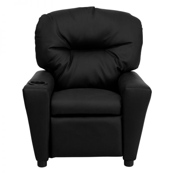 Chandler Contemporary Black LeatherSoft Kids Recliner with Cup Holder