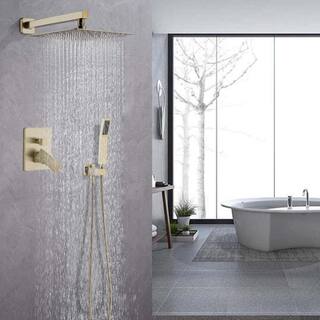 GIVING TREE 2-Spray Patterns with 2.0 GPM 12 in. Wall Mount Dual Shower Head Hand Shower Faucet in Brushed Gold (Valve Included) XLHDDTSH0007