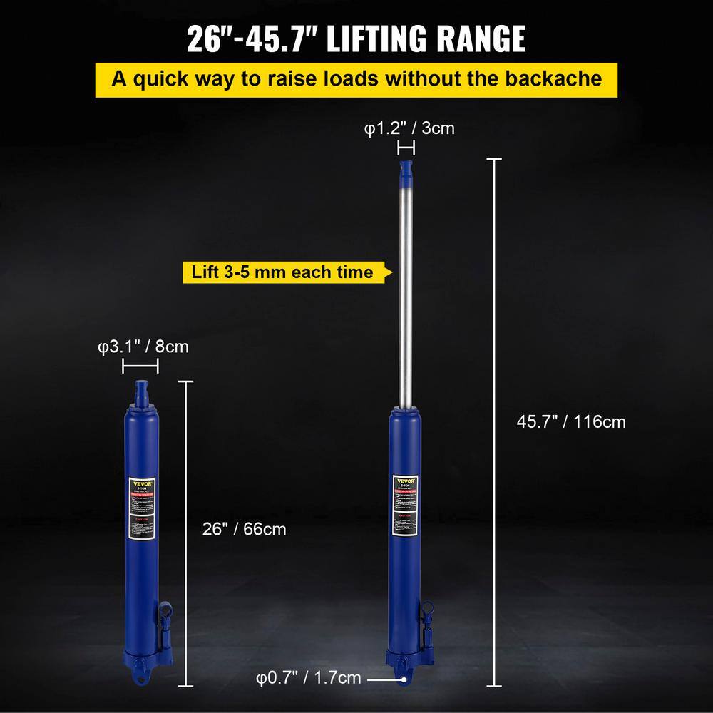 VEVOR 8-Tons (17363 lbs.) Blue Hydraulic Long Ram Jack Manual Cherry Picker with Single Piston Pump Clevis Base and Handle ZGYYQJDLSDG8TK6M6V0