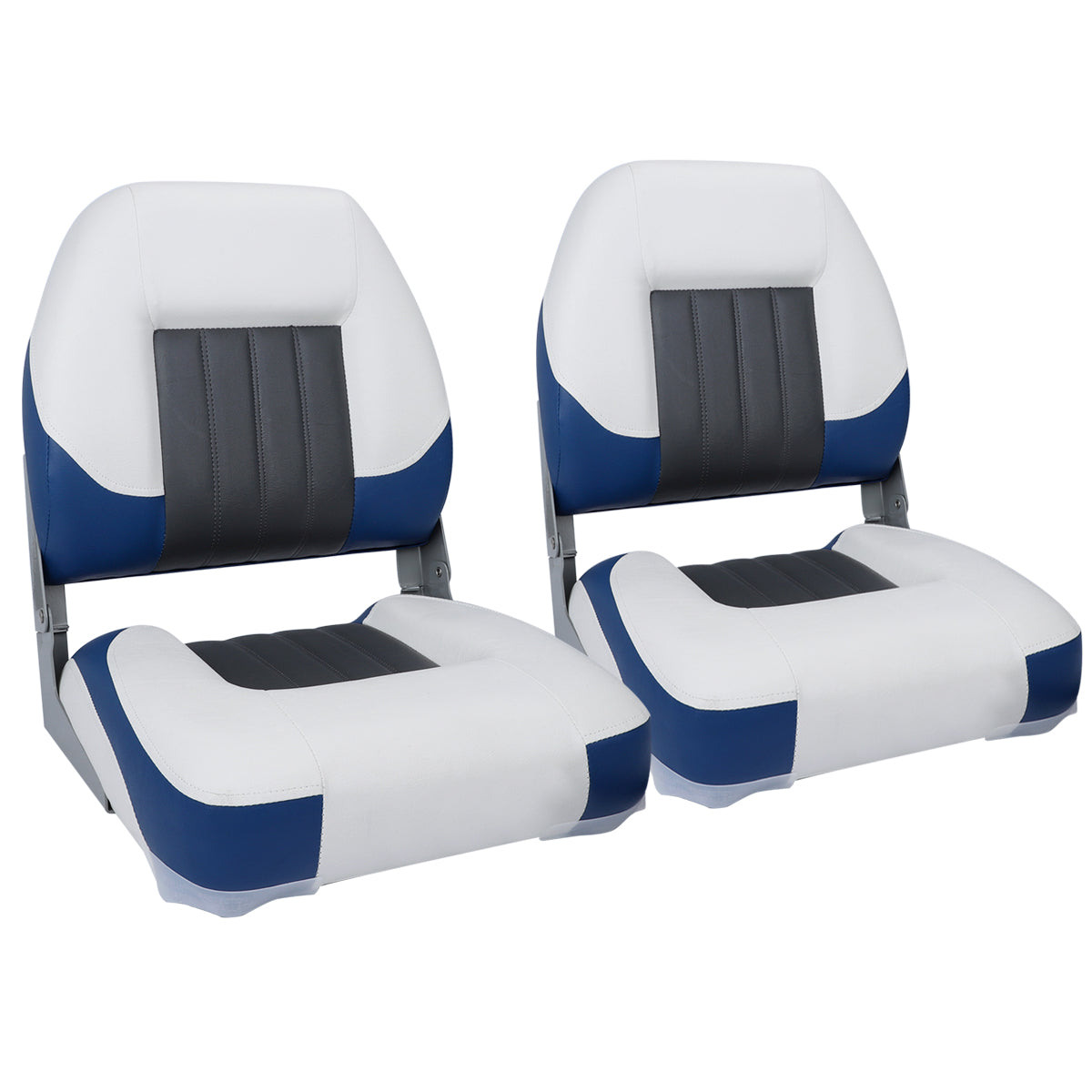 NORTHCAPTAIN Deluxe White/Charcoal/Pacific Blue Red Low Back Folding Boat Seat， 2 Seats