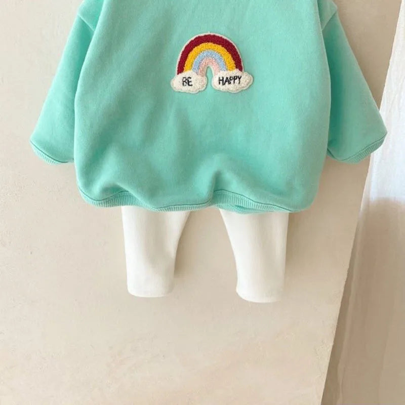 MILANCEL 2pcs Autumn New Children Baby Hoodie Set Toddler Rainbow Fleece Padded Tops + Pants Infant Outwear Clothing