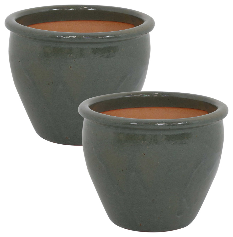 Sunnydaze Set of 2 Chalet High Fired Glazed Ceramic Planter   Transitional   Outdoor Pots And Planters   by Sunnydaze Decor  Houzz